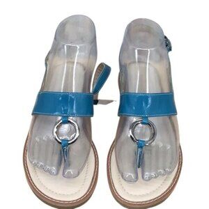 Elephantito Girls Youth 2 Chic Patent Leather Teal Blue Thong Sandals Comfort Fl